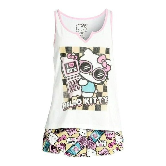 Sanrio Hello Kitty Womens Tank Top And Shorts Pajama Set 90s Style Small - Picture 1 of 15